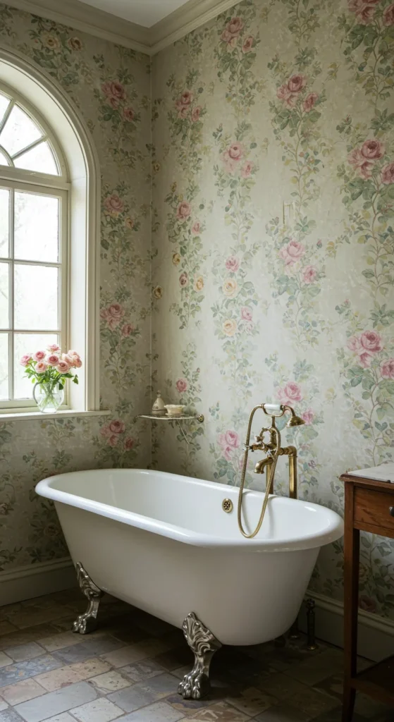 A vintage bathroom featuring a clawfoot tub