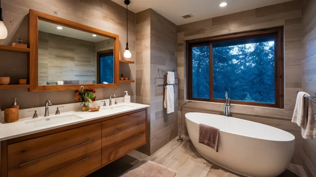 Bathroom With Warm Wood Accents