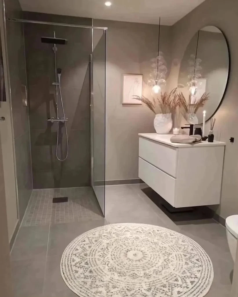 Black And White Minimalist Bathroom With Matte Black Fixtures