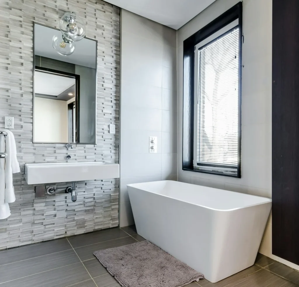 Bright Bathroom With Natural Lighting And Elegant Vanity