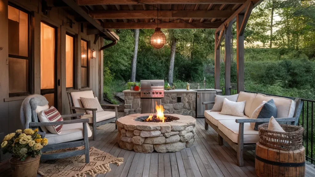 Charming Rustic Patio With Weathered Wooden Furniture