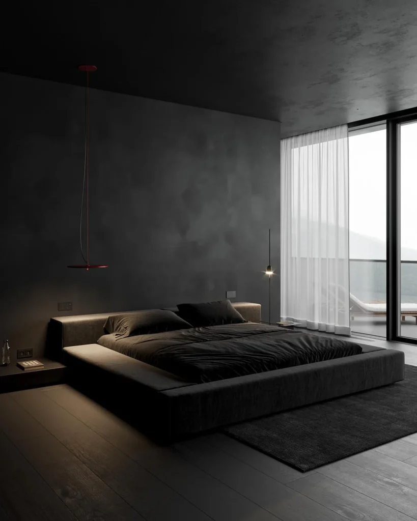 Chic Dark Modern Living Room With Concrete Walls