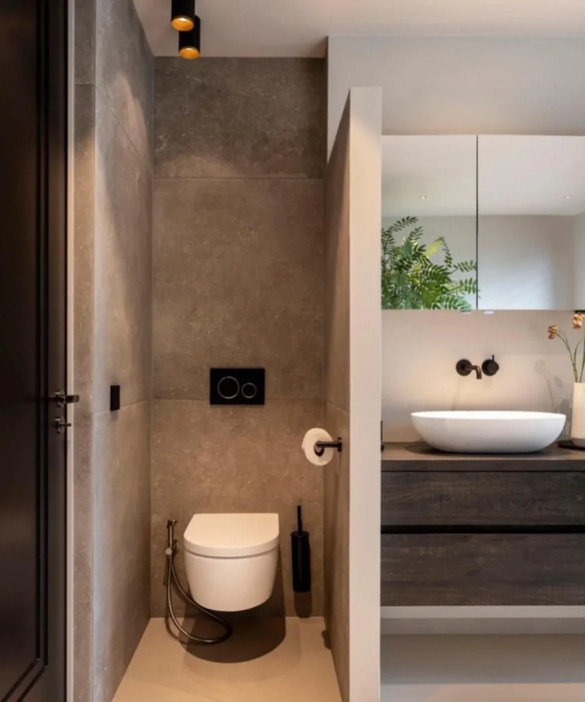 Contemporary Compact Bathroom With Dark Tones