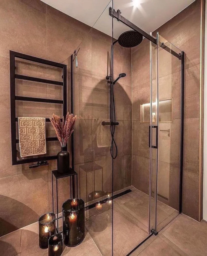 Contemporary Spa Bathroom With Stone Wall Accents