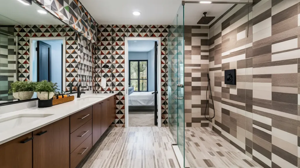 Contemporary Bathroom Featuring Bold Geometric Patterns