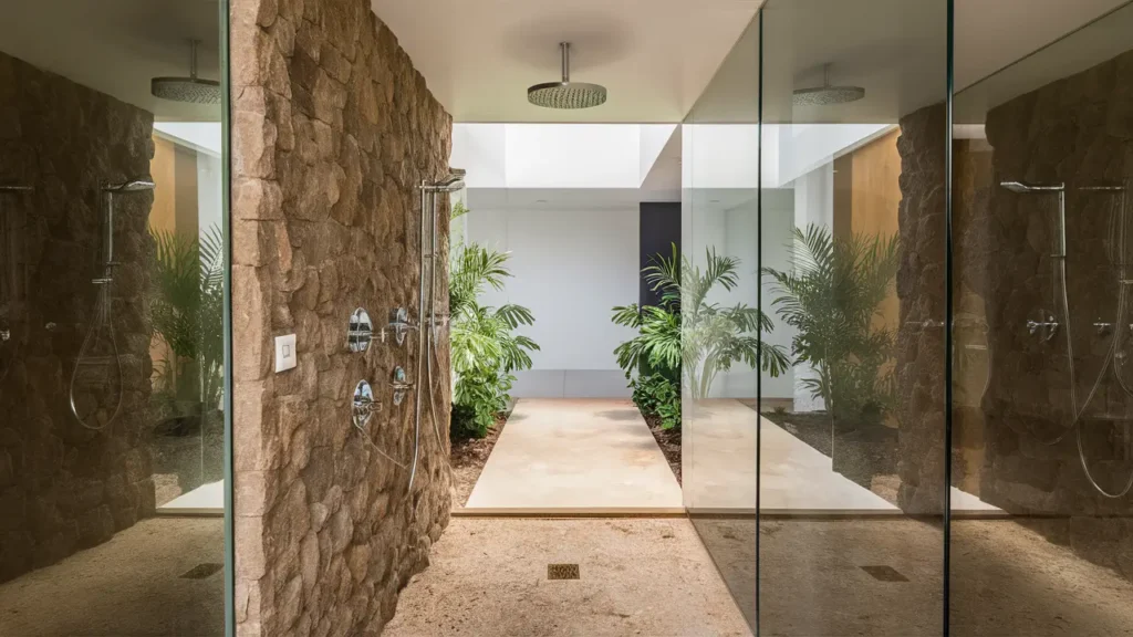 Contemporary Bathroom With A Stone Shower