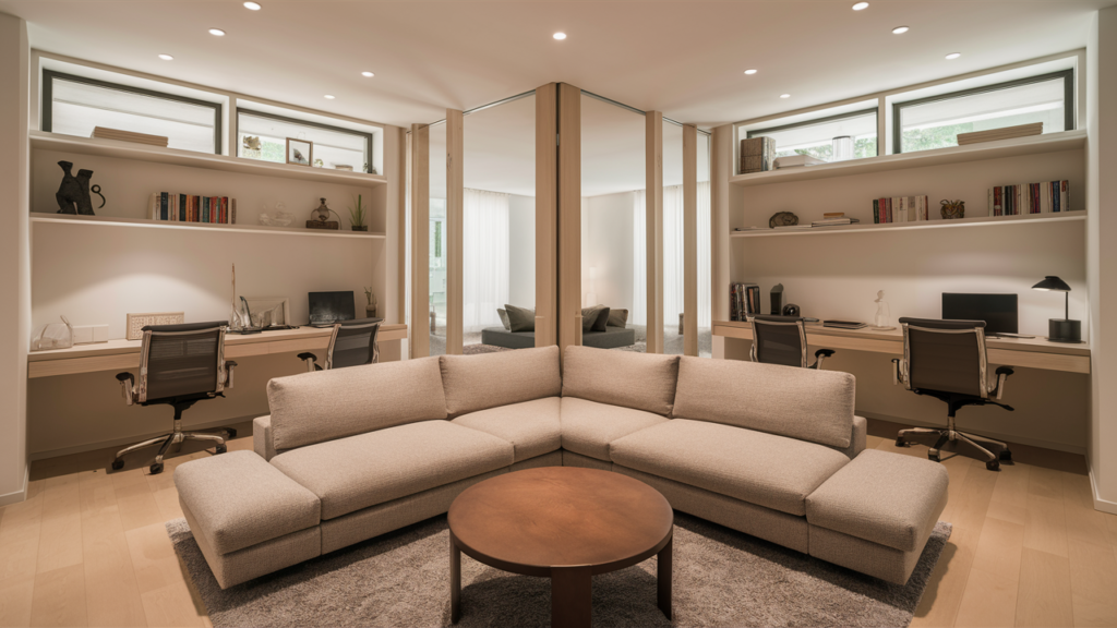 Contemporary Multi-purpose Hall Room With A Small Sectional Sofa