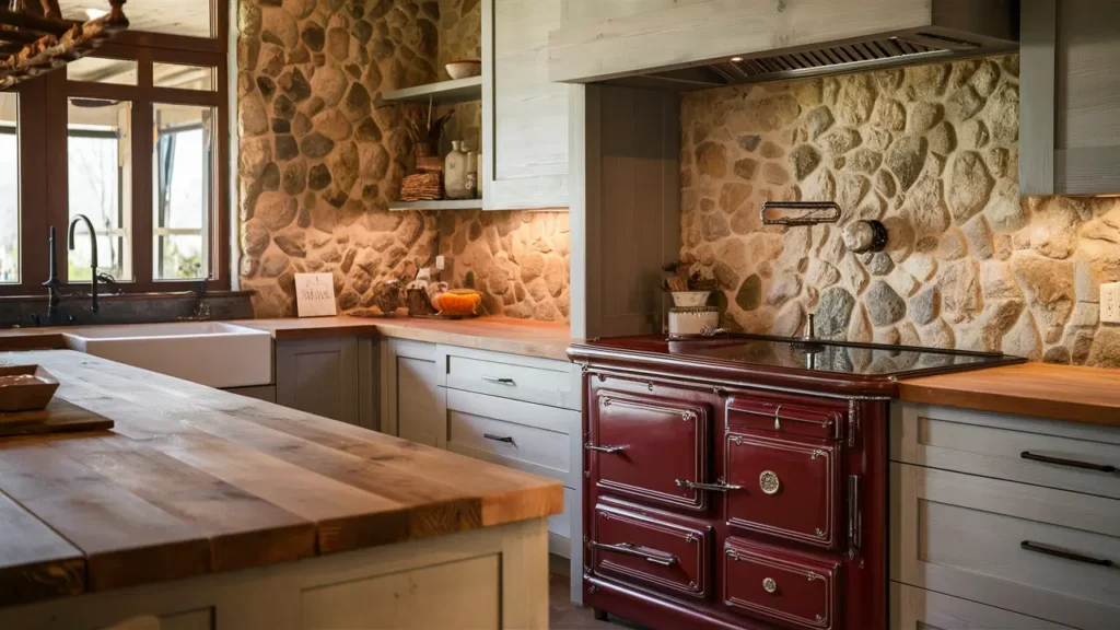 Cozy Modern Rustic Kitchen With A Stone Backsplash