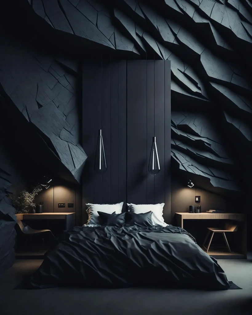 Dark-themed Relaxing Bedroom With A Minimalist Touch