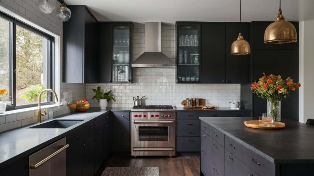 Dark Charcoal Gray Kitchen With Black Cabinets