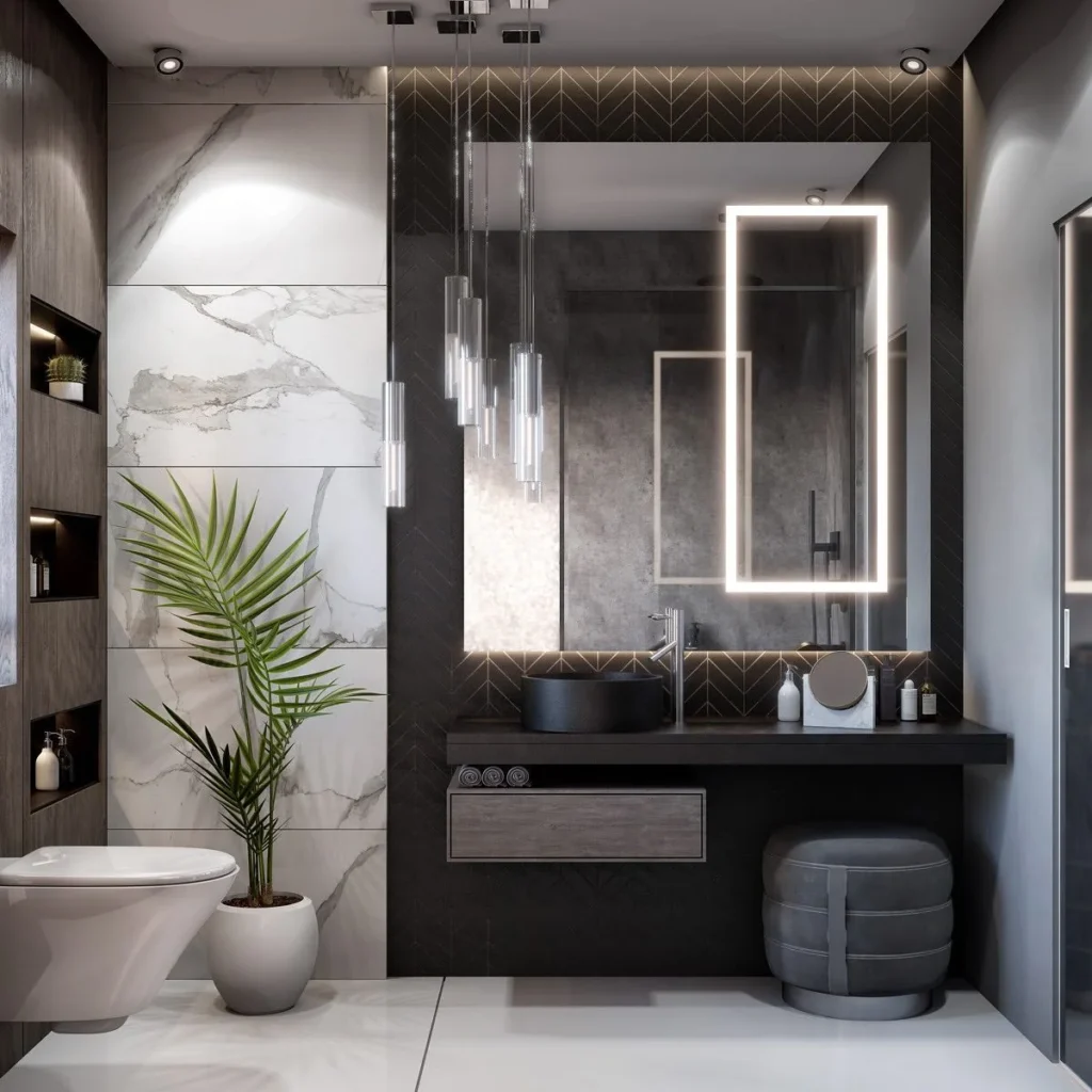 Dark Futuristic Bathroom With Deep Contrast