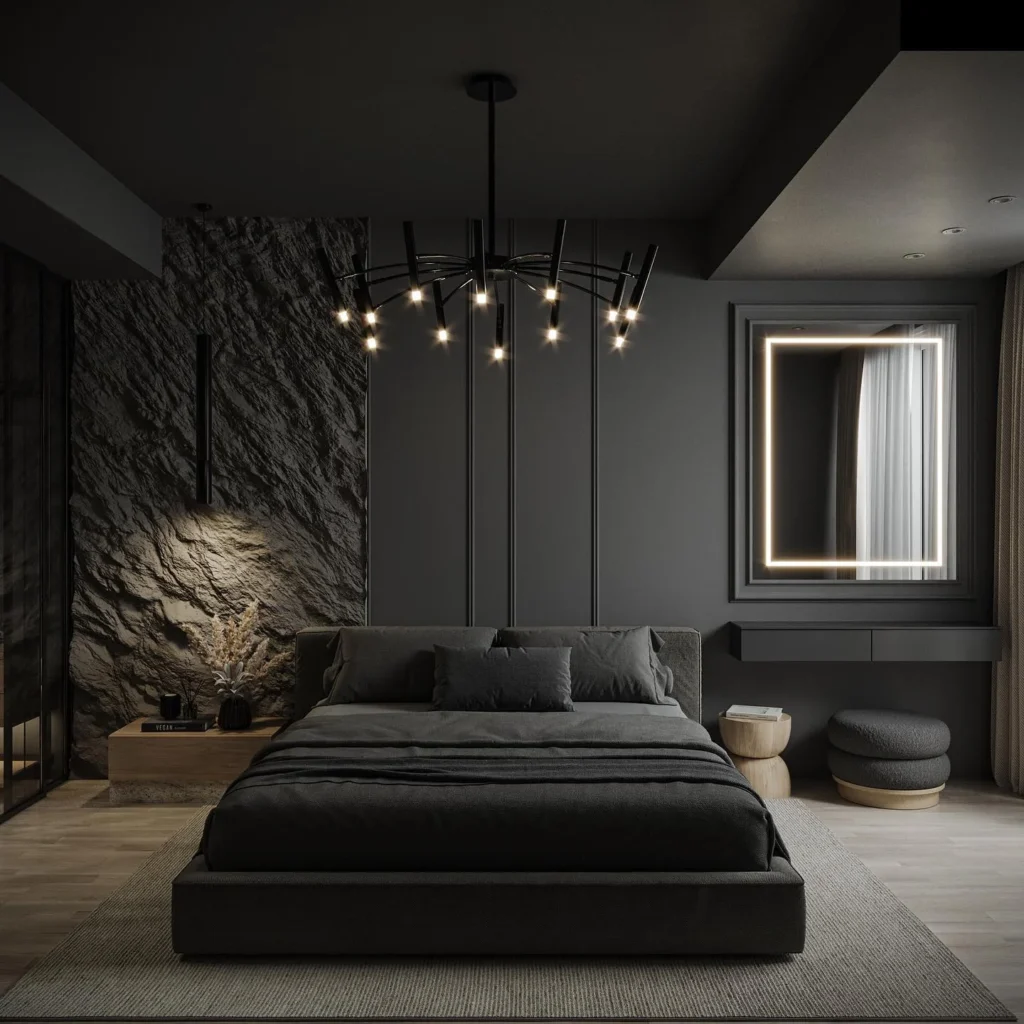 Gothic-inspired Bedroom With Textured Black Walls