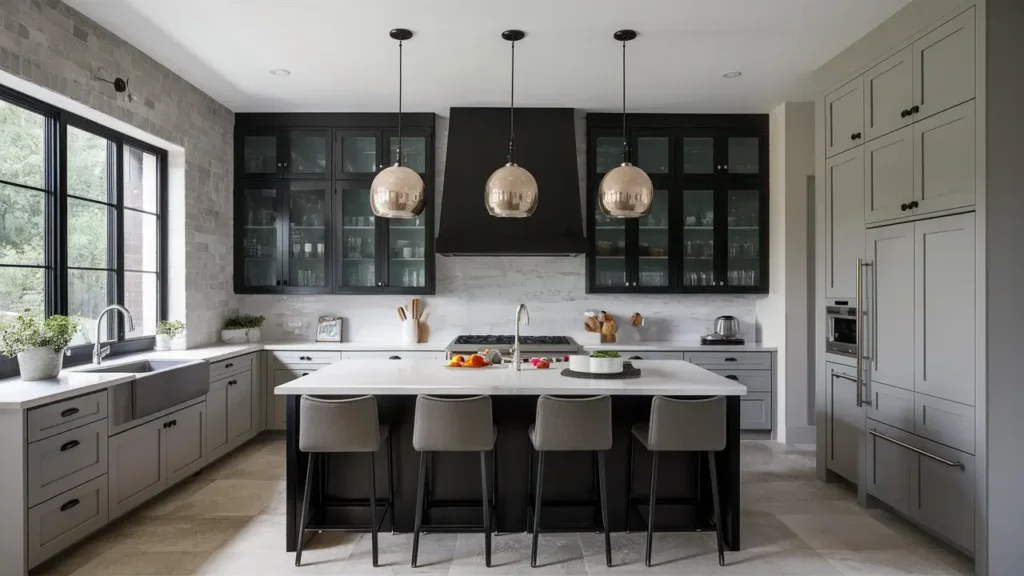 Gray-toned Monochrome Kitchen Featuring Light Gray Walls