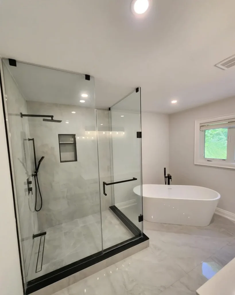 Industrial-style Shower With White Subway Tiles