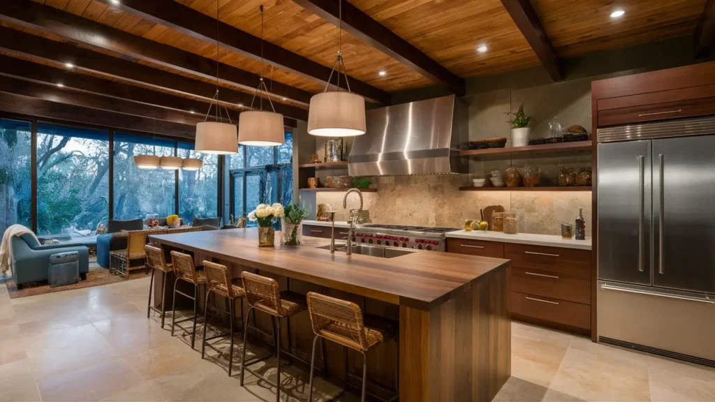 Kitchen With A Stunning Wooden Island