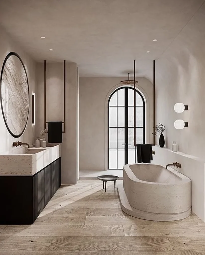 Luxurious Black Marble Bathroom With Golden Fixtures