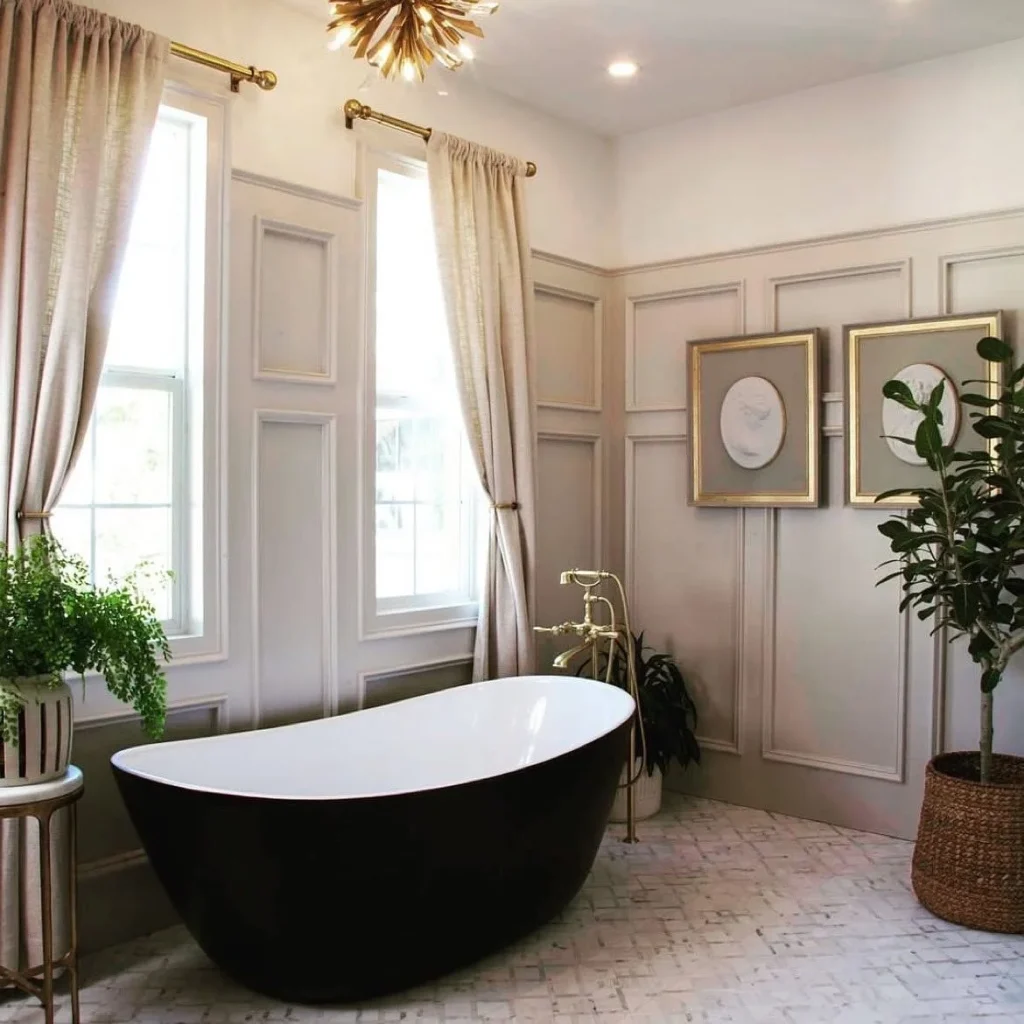 Minimalist White Bathroom With Black Metal Accents