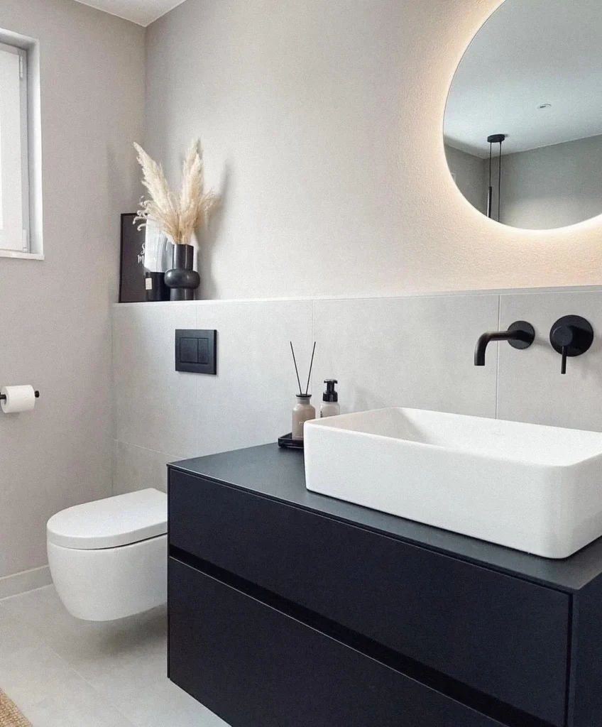 Minimalist Black And White Bathroom With Sleek Vanity