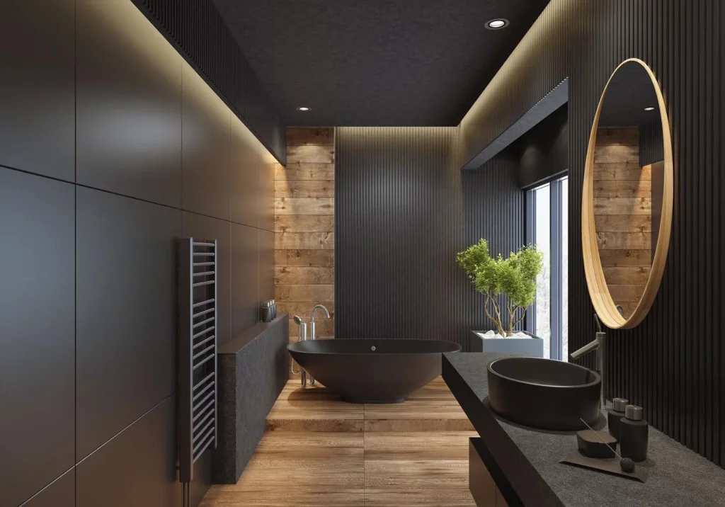 Minimalist Gray And White Bathroom With Sleek Fixtures