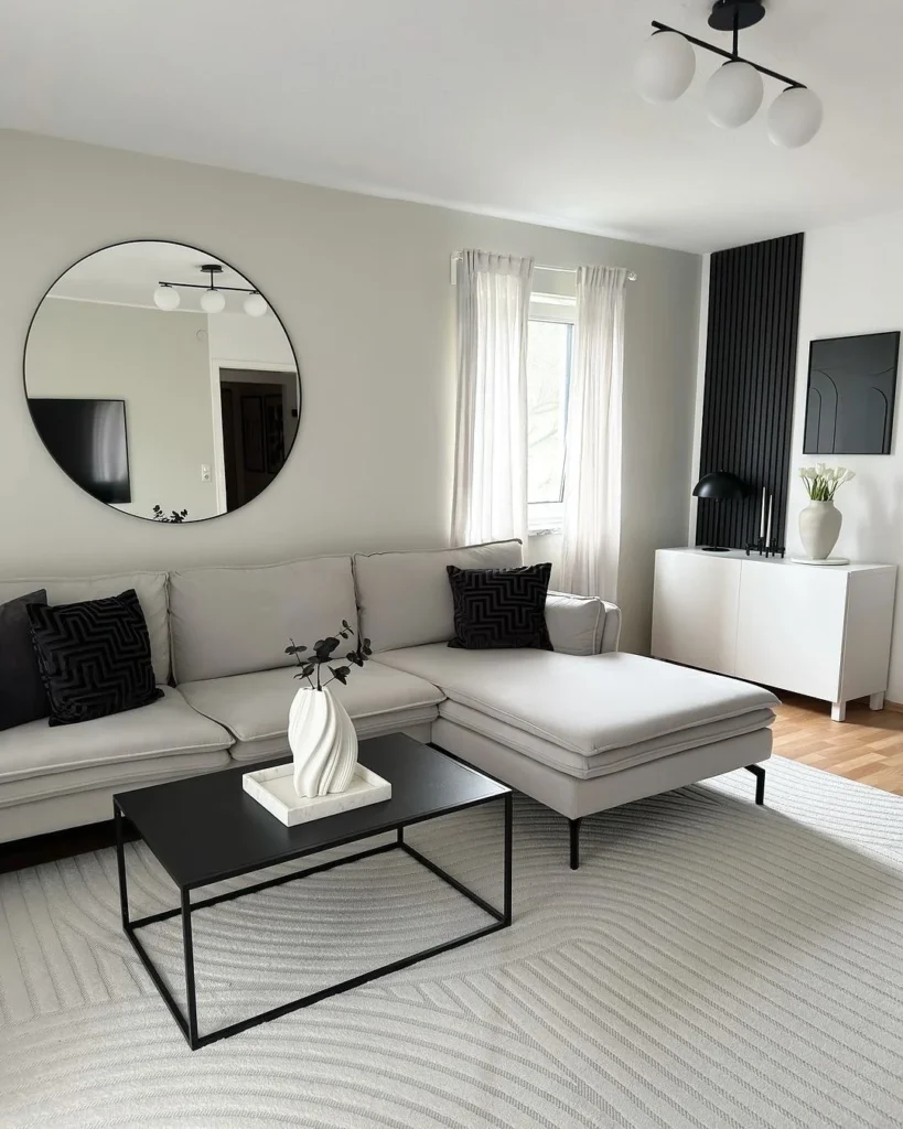 Minimalist Living Room With White And Black Geometric Decor