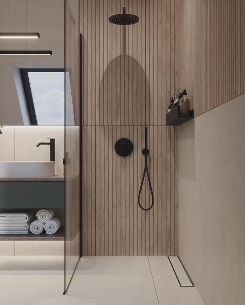 Modern Dark Bathroom With A Backlit Mirror And Clean Lines