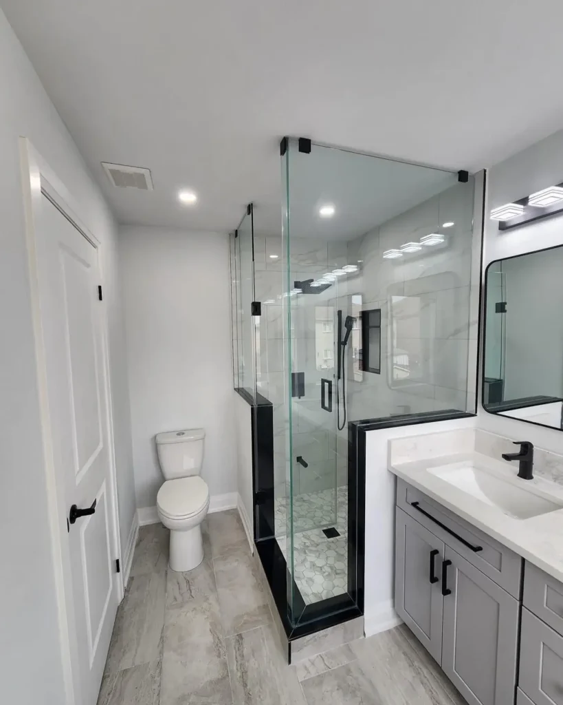 Modern Glass Shower With Dual Vanity