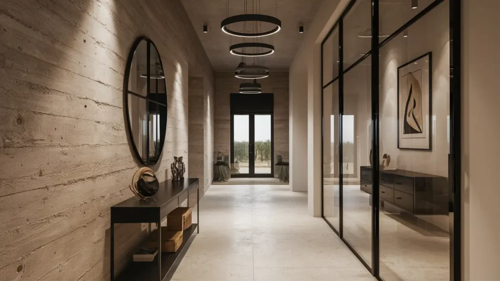 Modern Hallway With A Textured Concrete Wall