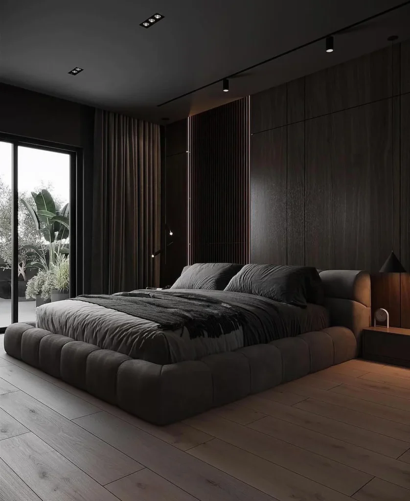 Moody Black Bedroom With Warm Sunset Glow