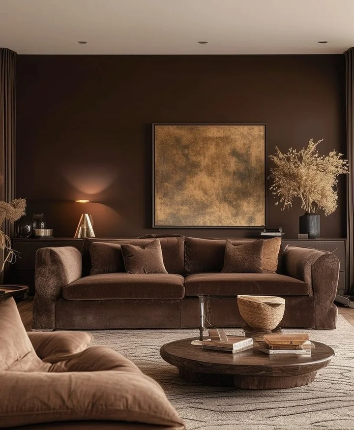 Moody Brown Luxe Living Room With Velvet Accents