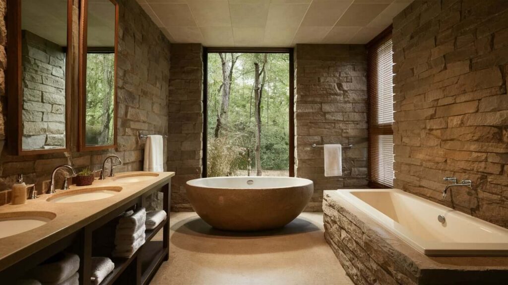 Natural Stone Bathroom With Slate Walls, A Stone Bathtub