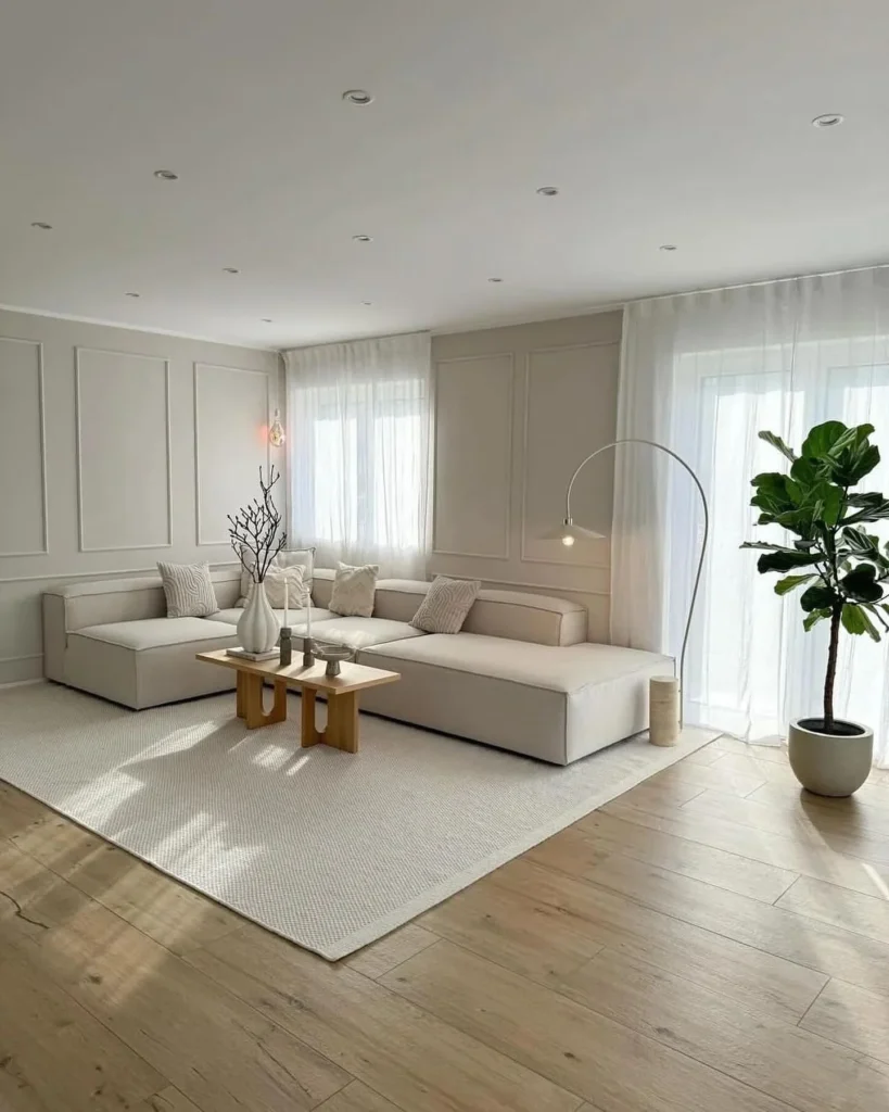 Neutral Beige Living Room With Plants