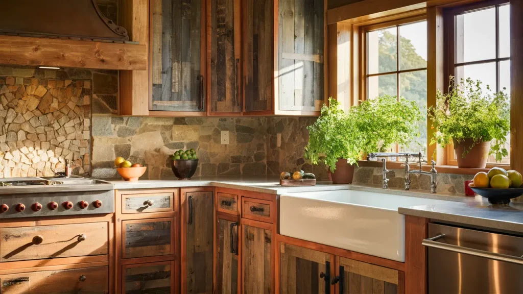 Rustic Kitchen Featuring Reclaimed Wood Cabinetry