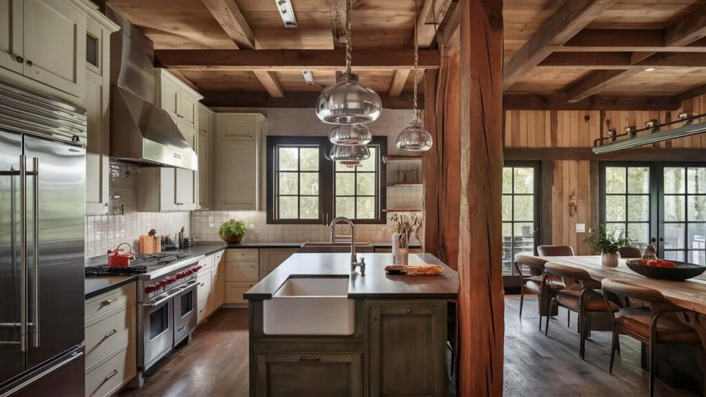 Rustic Kitchen With Exposed Wooden Beams