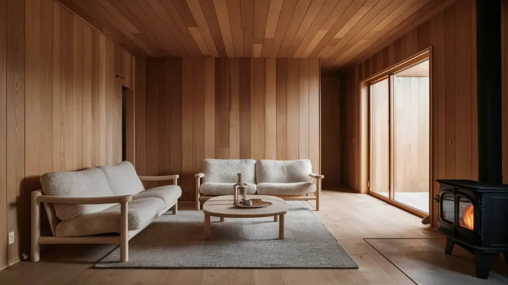 Scandi-inspired Hall With Textured Wood Paneling