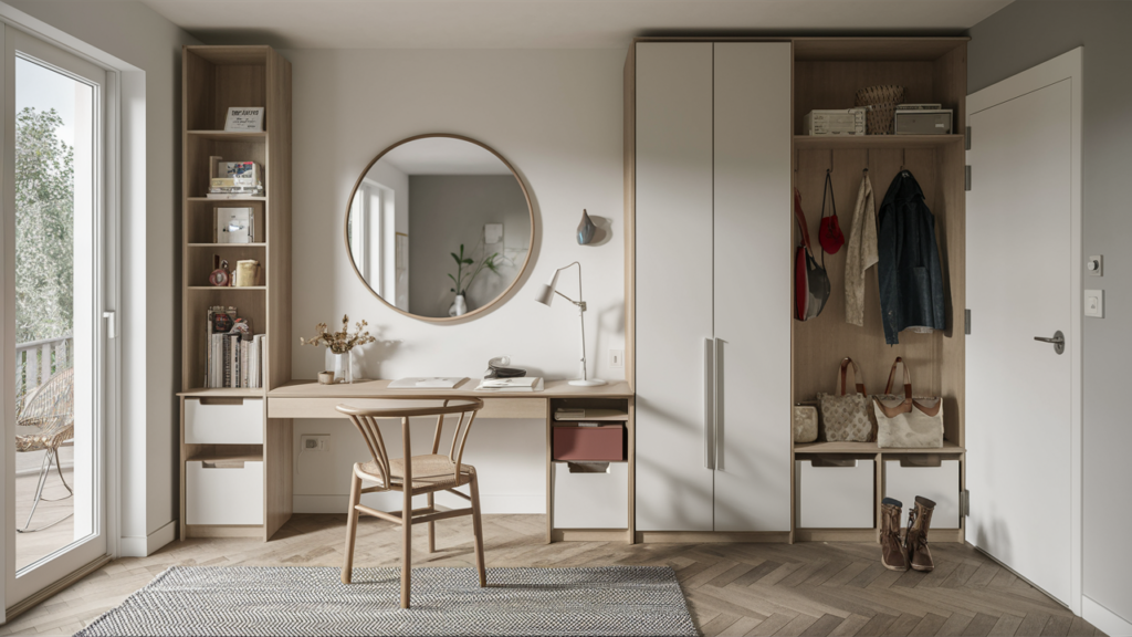 Scandi-inspired Multi-purpose Hall With A Minimalist Desk