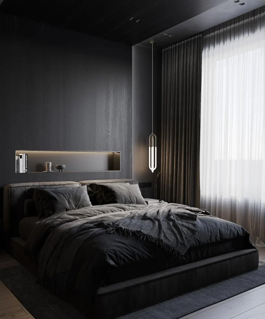 Sleek Modern Dark Bedroom With Underlit Bed Frame