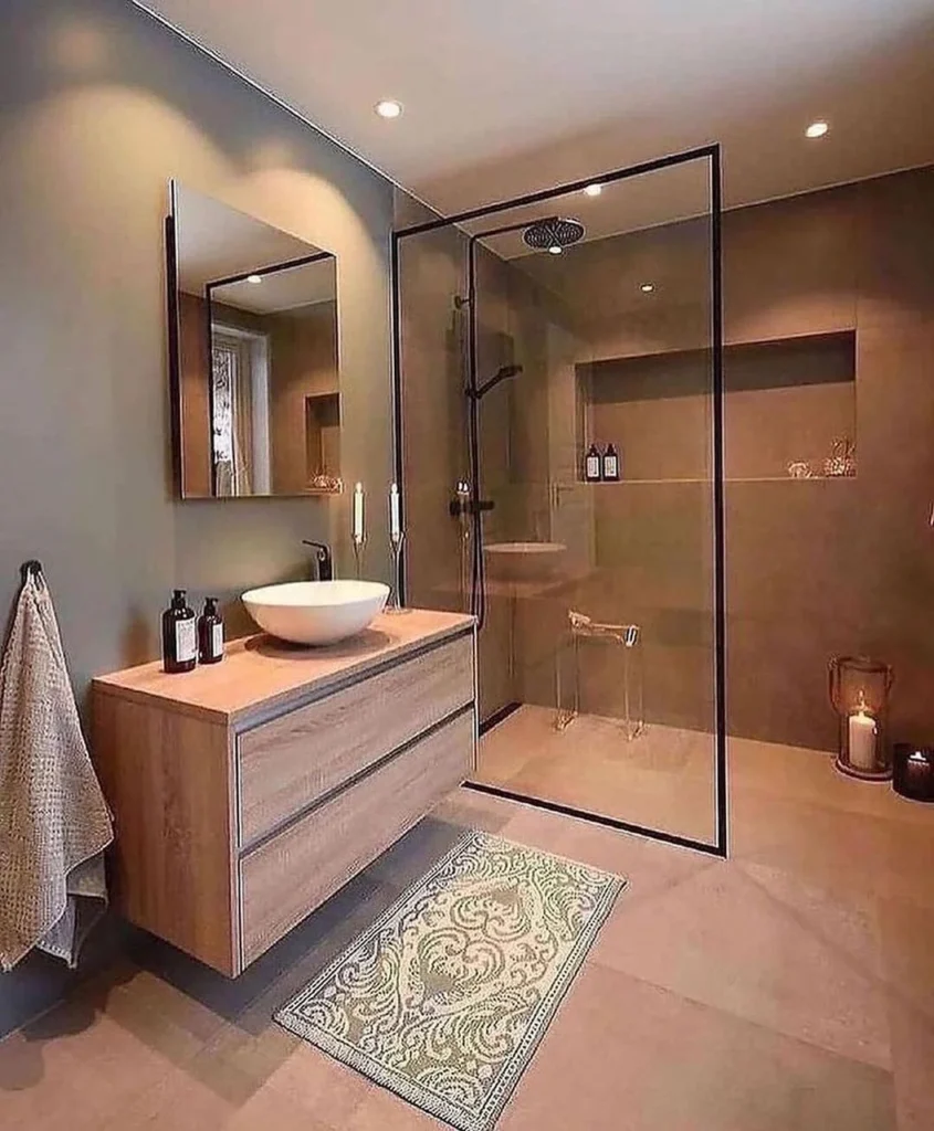 Warm-toned Modern Bathroom With Glass Shower