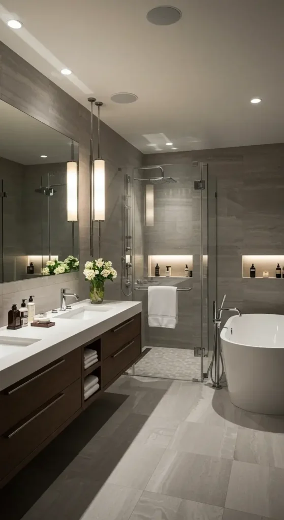 Bathroom With A Dual Walk-in Shower, Ambient Lighting