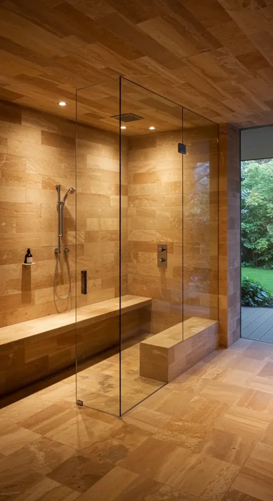 Bathroom With A Steam Shower Built-in Bench