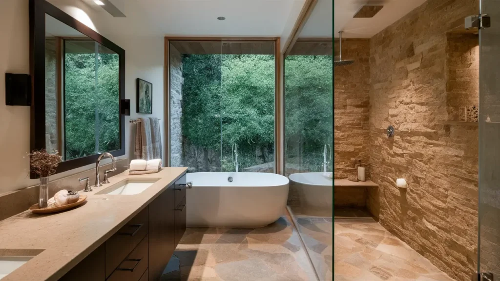 Bathroom With A Stone Shower Surround