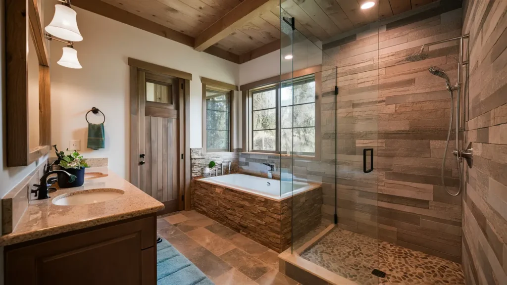 Bathroom With A Stone-wrapped Tub