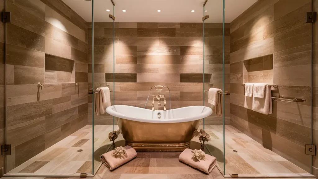 Bathroom With Large-format Tiles, Frameless Glass Shower