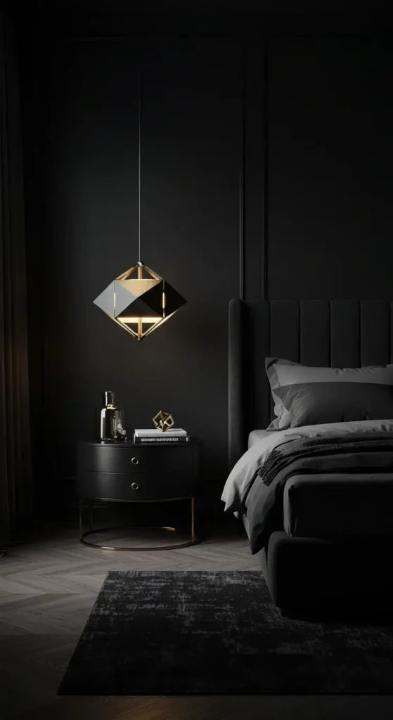 Black Bedroom Blending Matte And Gloss Finishes, Elegant Furniture