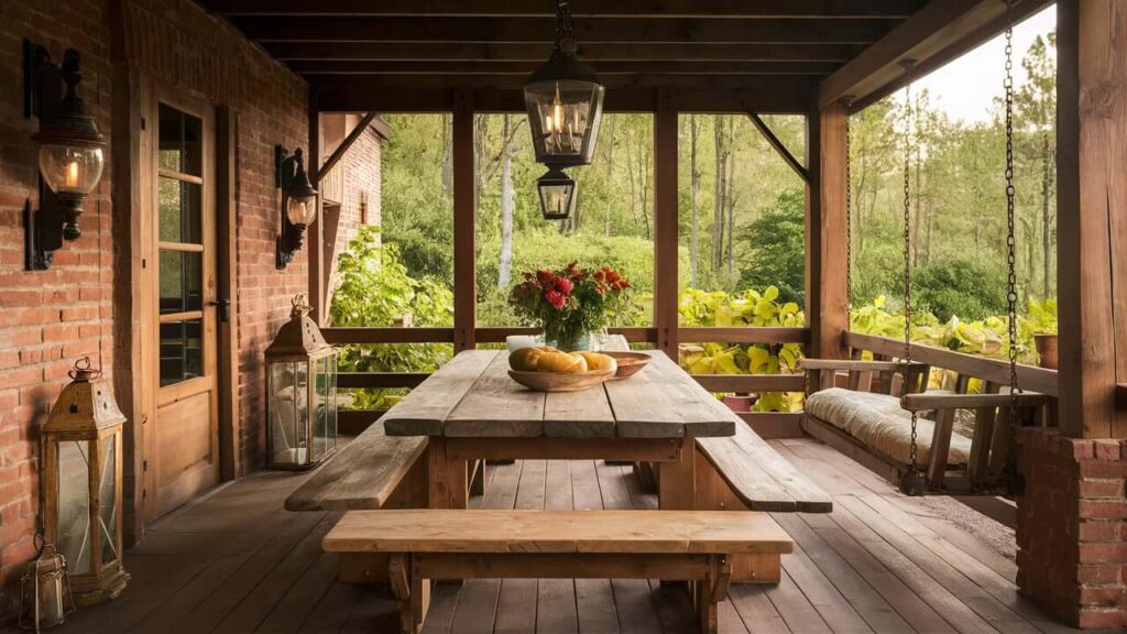 Inspired Patio Featuring A Reclaimed Wood Dining Table