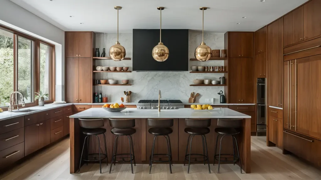 Kitchen With A Walnut Wood Island