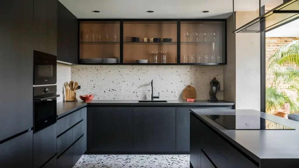 Kitchen With Matte Black Cabinets, An Integrated Black Sink