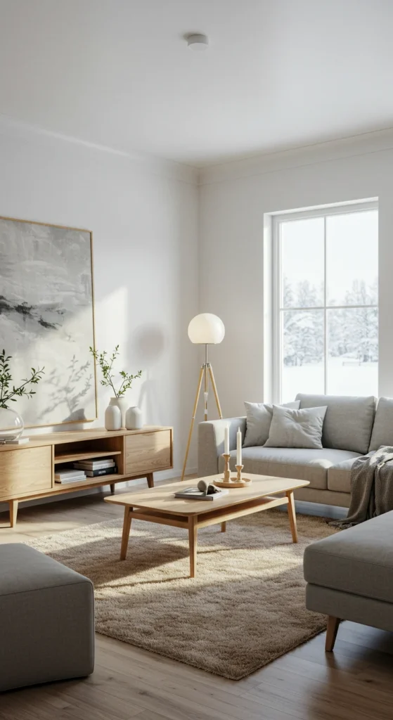 Living Room With Light Wood Furniture, A Neutral Color Palette