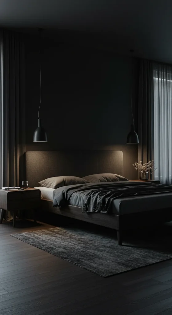 Modern Bedroom With Dark Wood Furniture