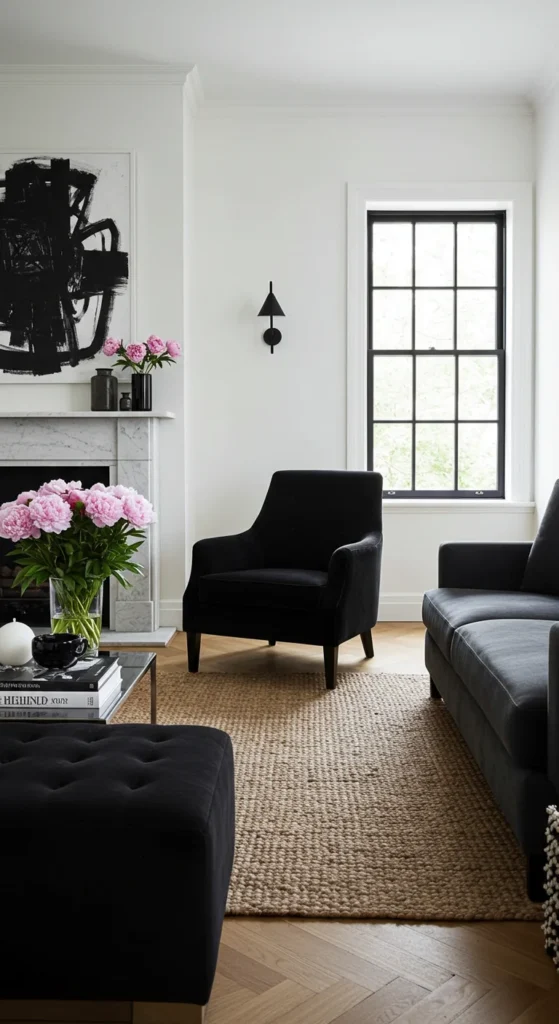 Monochrome Living Room With A Black-and-white Color Scheme