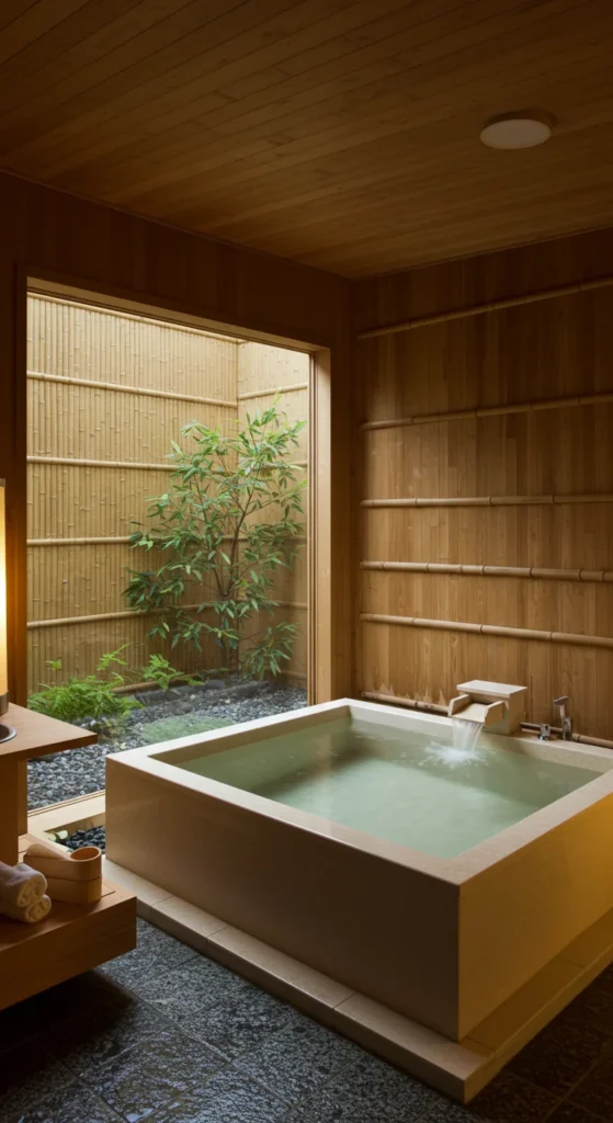 A Japanese-style Bathroom With A Deep Soaking Tub